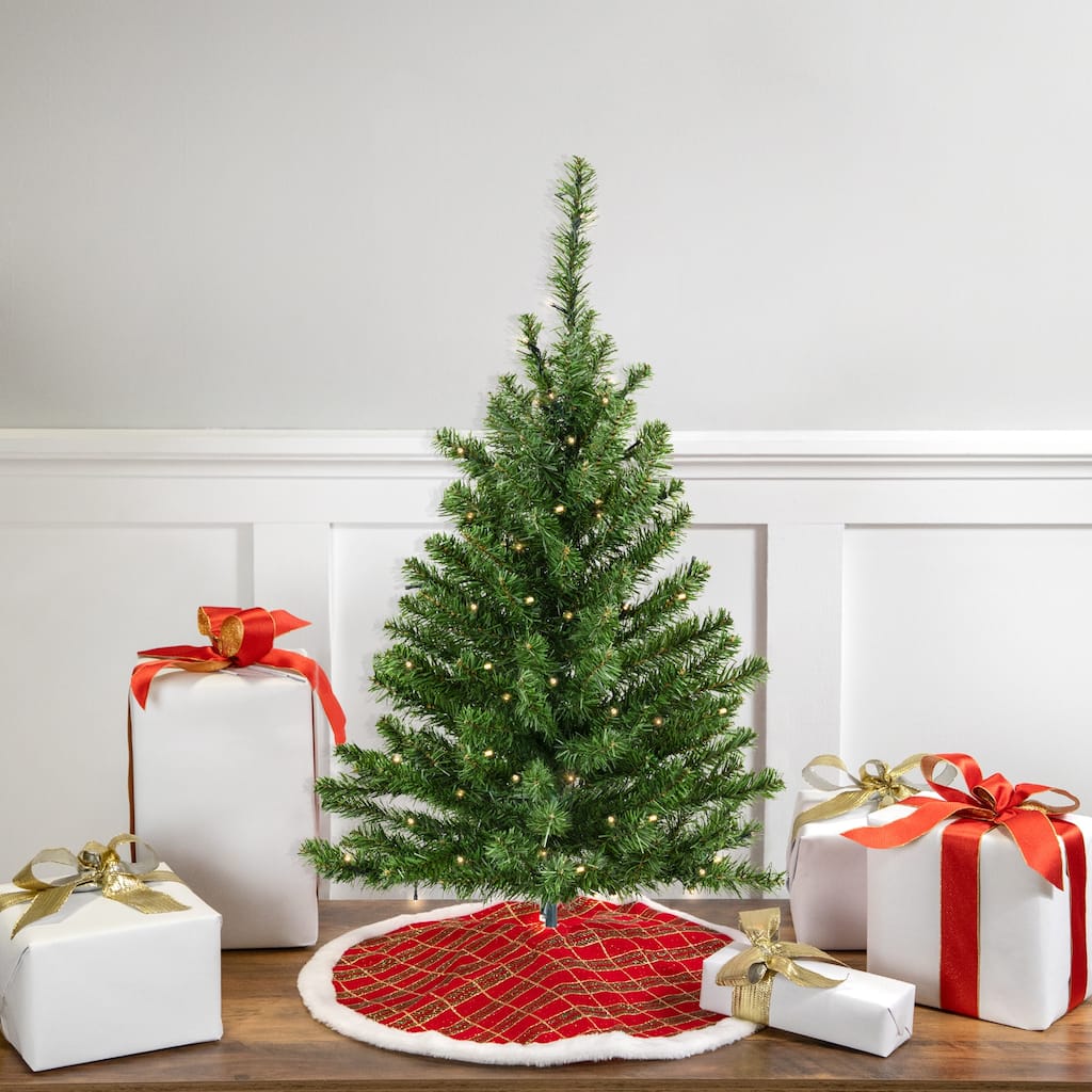 3' Green Medium Canadian Pine Artificial Tree Clear White LED - 3 Foot