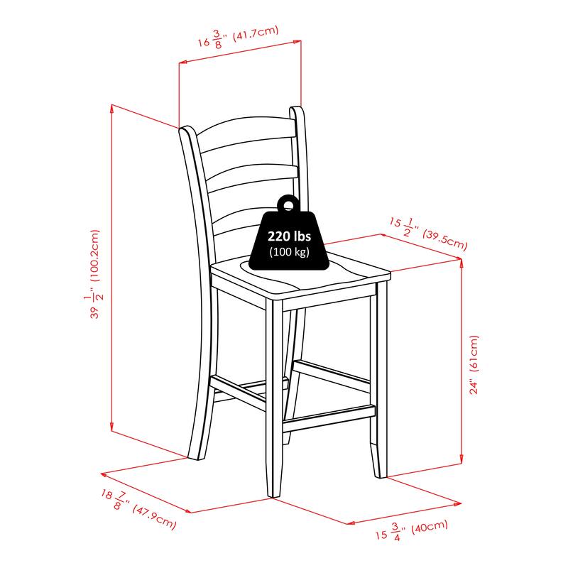 Compact 5 Piece High Table Set with Ladder Back Chairs for Kitchen or Dining - 33.86 x 33.86 x 36.06 inches
