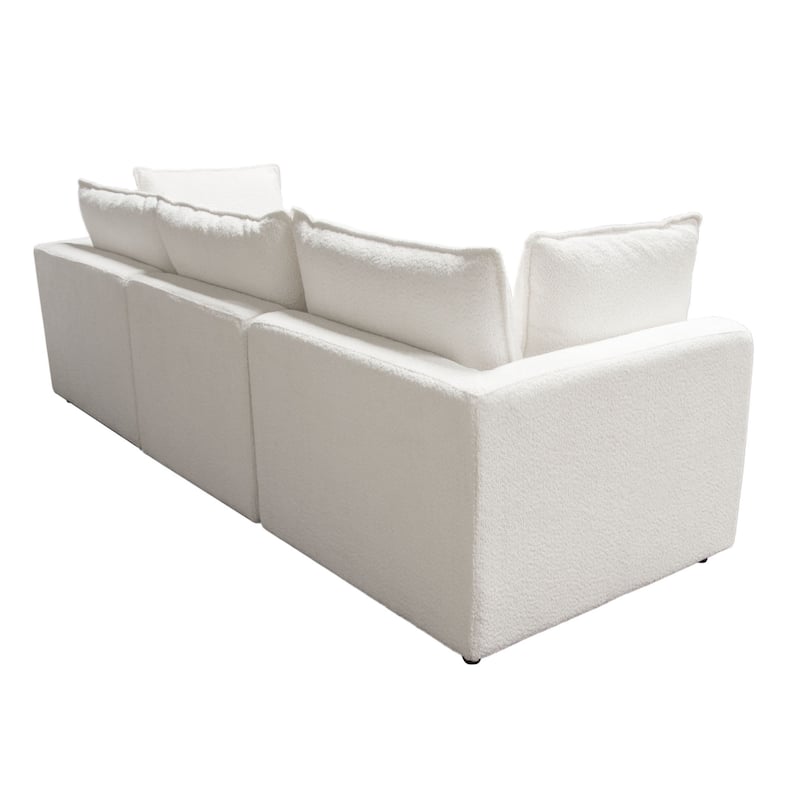 Agg 3pc Modular Sofa, Ivory Faux Shearing Fabric, 2 Accent Pillows