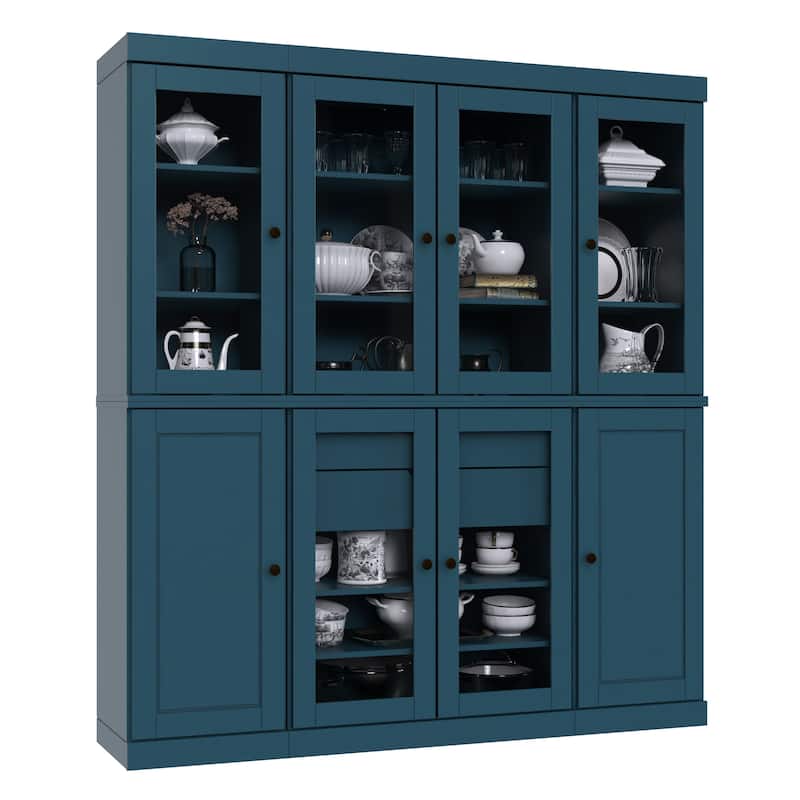 Palace Imports 100% Solid Wood Kitchen China Cabinet Pantry with Glass or Solid Wood Doors and 2-Drawer Kit - 65" x 71.5"