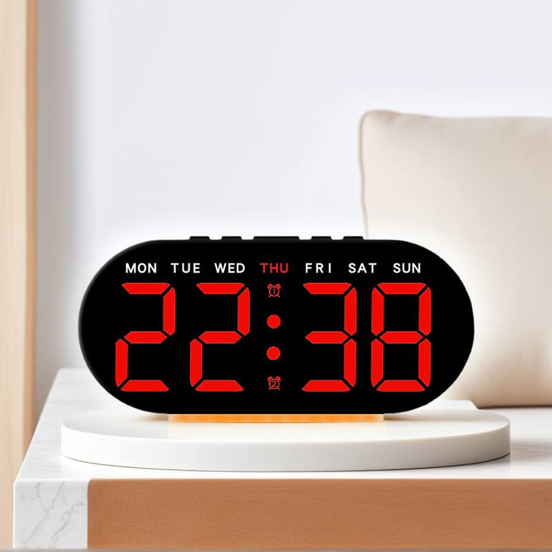 Oval Digital Alarm Clock Bedroom, Alarm Clocks Big Number Dimmable Snooze, 12/24H Deep for Sleepers 7.1 x 3.1 x 1.2 inch - White Red