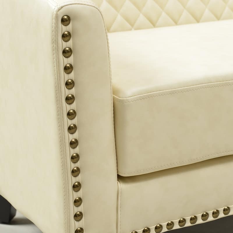 KINWELL 50"W Tufted Faux Leather Upholstered Small Loveseat Sofa