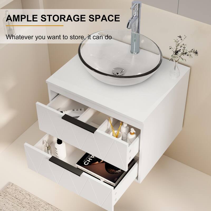 Modern Wall Mounted Bathroom Vanity Set with Vessel Sink & Faucet