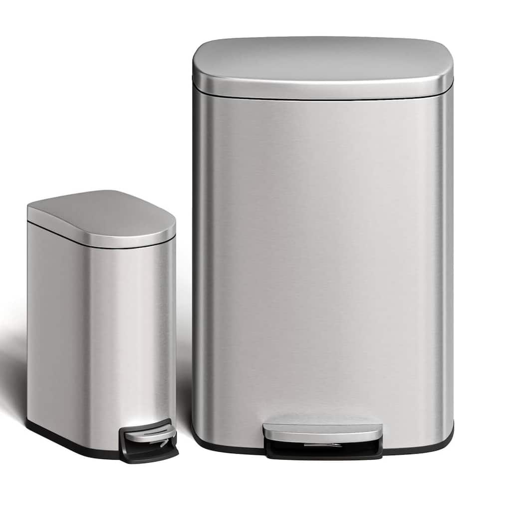 13.2 & 2.6 Gallon Kitchen Trash Can, Step-On Pedal Bins Combo Set
