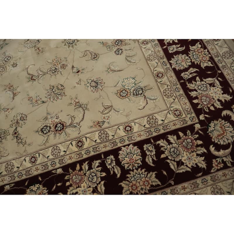 Hand Knotted Oriental 100% Wool Carpet Traditional Floral Beige & Ivories Tabriz Area Rug - 12' 2'' X 9' 2''