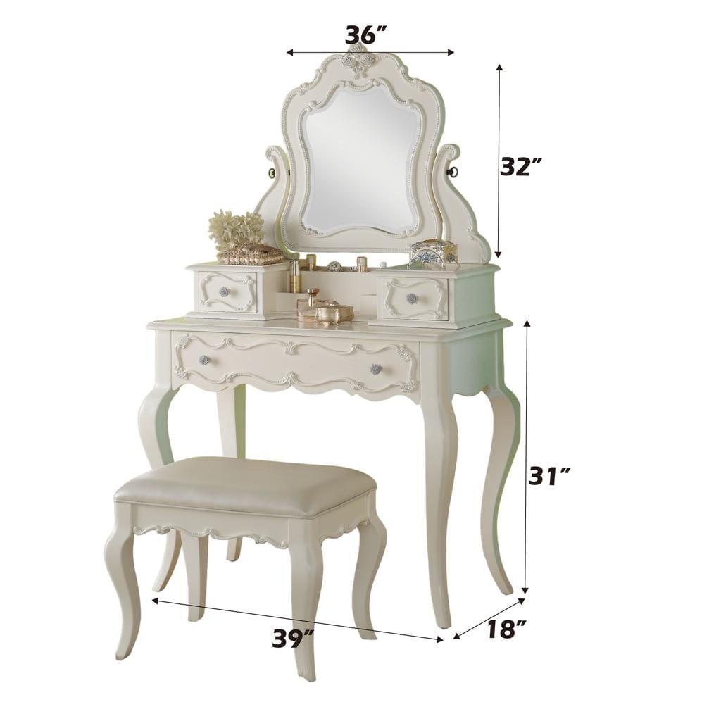 Acme Furniture Edalene Pearl White Vanity Desk with Mirror - Bed