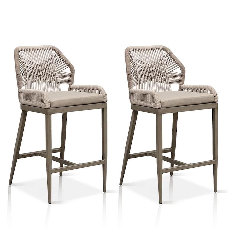 PURPLE LEAF 2 Set of Modern Bar Stool with Backrest and Arm,Upholstered Chair and Aluminum Legs - Light Grey - Counter Height