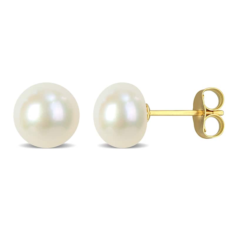 Miadora 7.5-8mm Cultured Freshwater Pearl Earrings in 10k Yellow Gold