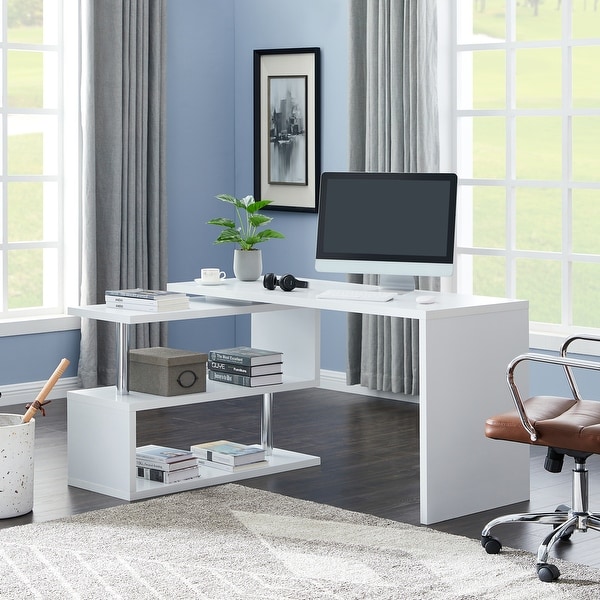 Contemporary Convertible L-shaped Corner Computer Office Desk 29.53'' H x 23.23'' W x 78.74'' D - White. Opens flyout.