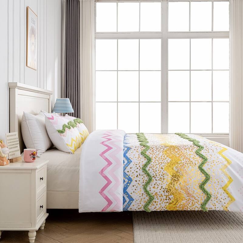 WHOLINENS Microfiber Foil Printing Tufted Comforter Set 3 Pieces