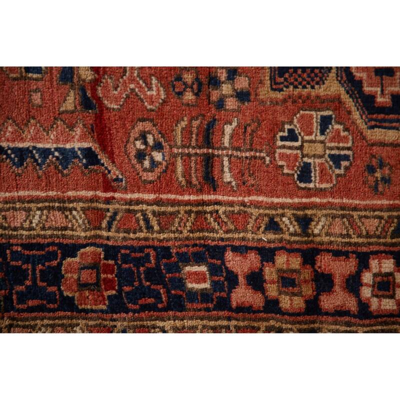Geometric Heriz Persian Vintage Runner Rug Hand-Knotted Wool Carpet - 3'3"x 11'2"
