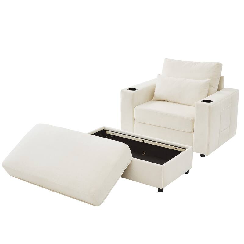 Armchair 42.5" Chaise Lounge Sofa Couch With A Movable Storage Ottoman,Two Usb Ports,Two Cup Holders