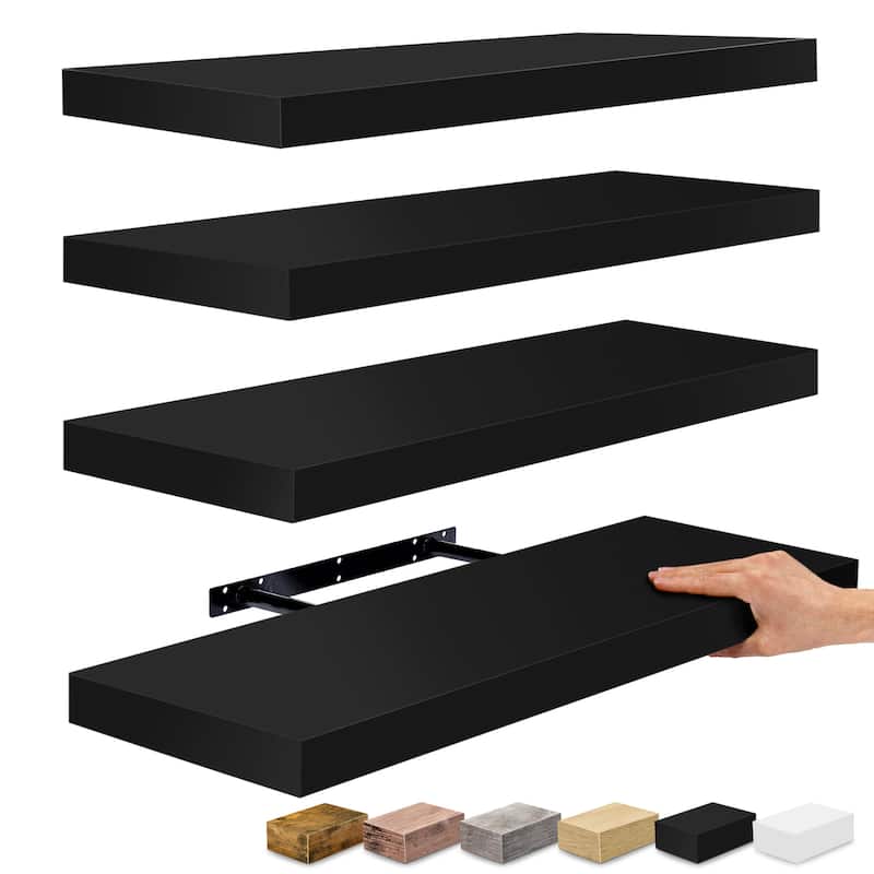 Sorbus Floating Wall Shelves Wall Mounted (4 Pack) - 24" L X 9" W X 1.5"H - Black