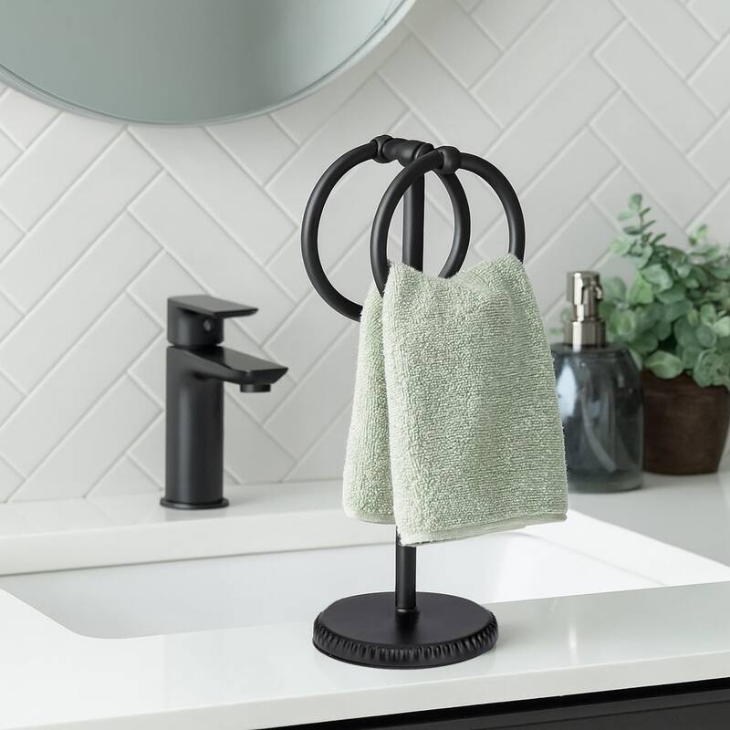 Matte Black Stainless Steel Double Ring Fingertip Towel Holder With Heavy Base - Matte Black