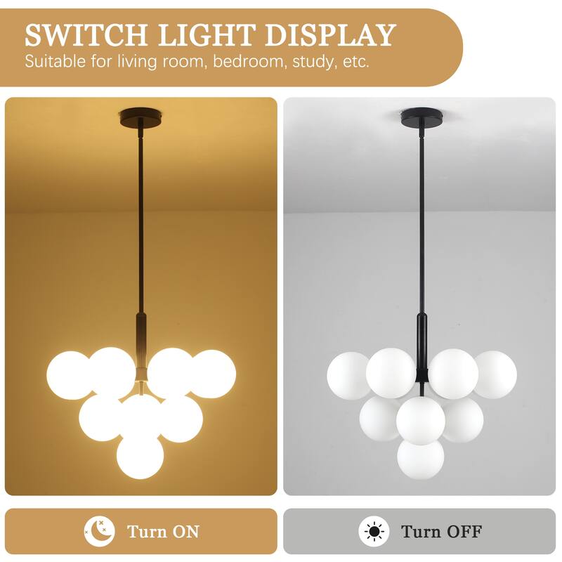 13 - Light Dimmable Tiered Modern Globe Glass Chandelier Empire Sputnik Island Pendant Lights