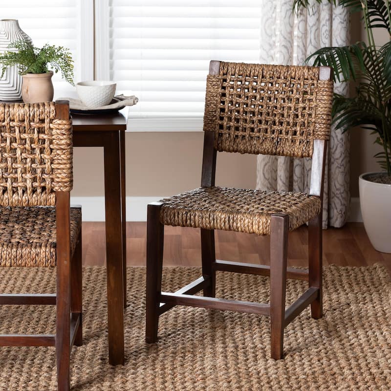 Alise Handwoven Seagrass Dining Chair with Mahogany Wood Frame - Woven Back and Seat Chair for Dining Room or Kitchen