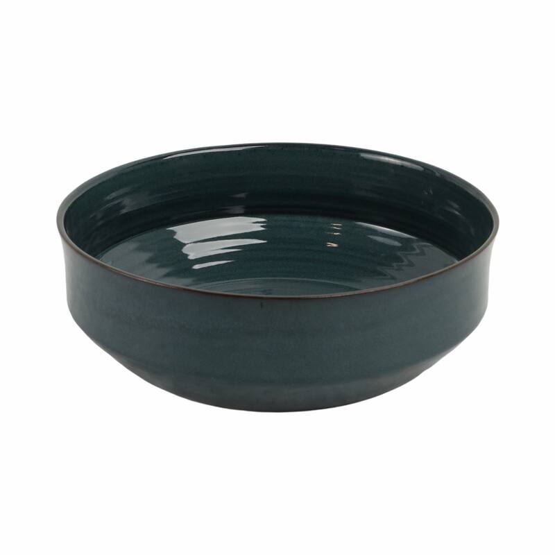 Decorative Round Terracotta Bowl with Glazed Finish - 12", Blue - 12.0"