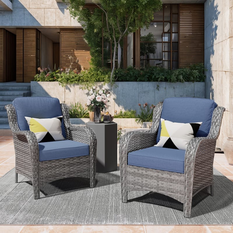 OVIOS 2-piece Patio Wicker Chairs Set - Denim Blue-Grey Wicker