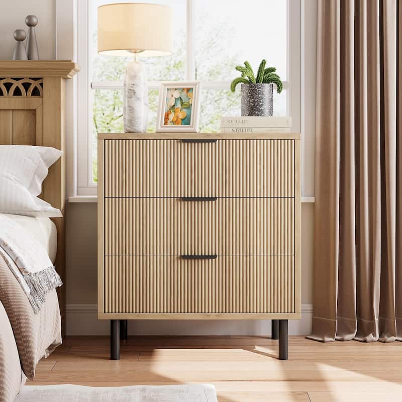 3/5/6 Drawer Fluted Dresser for Bedroom, Modern Wide Chest of Drawers with Metal Legs - 3-drawer - Natural