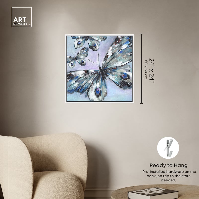 Art Remedy Butterfly Trio Framed Butterfly 1 Piece Canvas Wall Art
