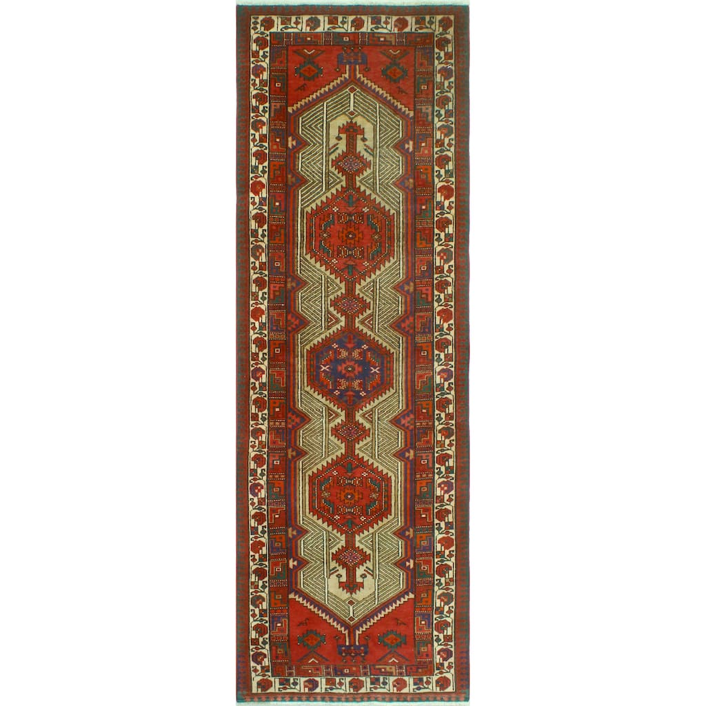 Fine Vintage Distressed Eliseo Rust/Blue Runner - 3'4" x 10'7"