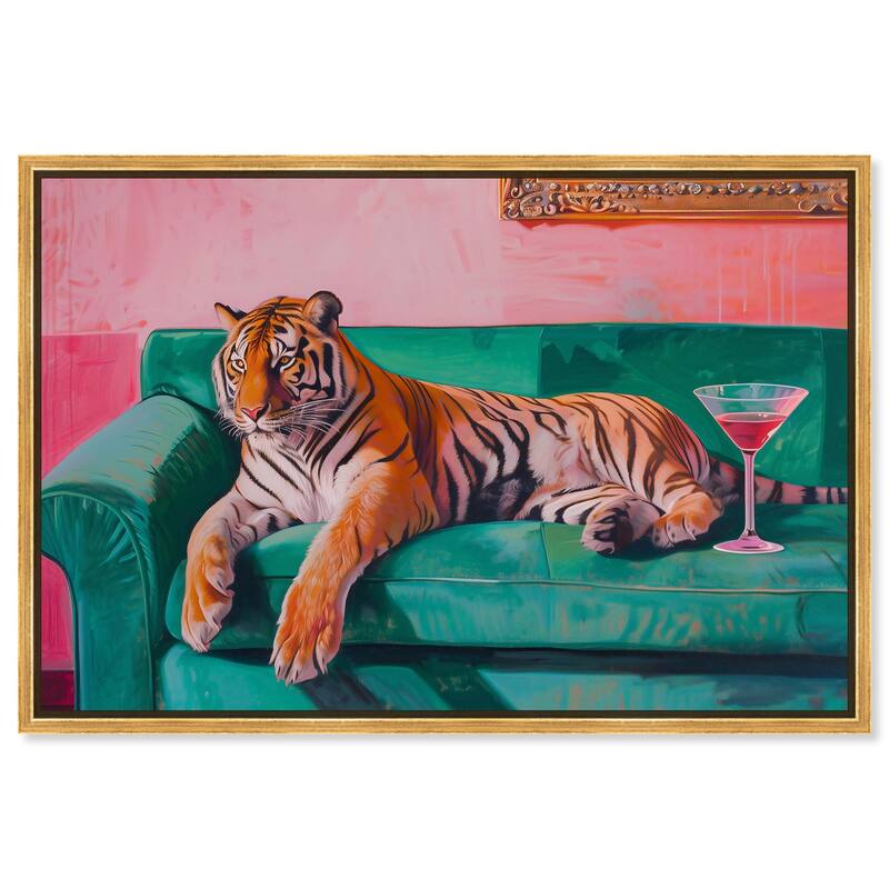 Lounging Tiger Canvas by Art Remedy - 45" x 30" - Gold