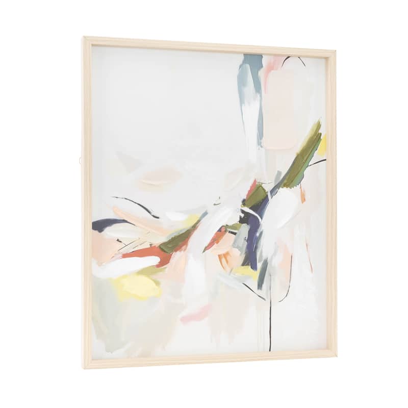 Canvas Abstract Framed Wall Art with Light Brown Frame - Multi Colored - Roche River Decor