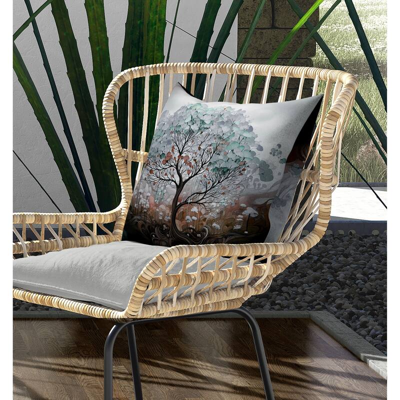 Beautiful Tree of Life Indoor/Outdoor Reversible Throw Pillow Blue and Mint