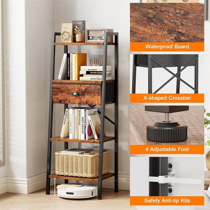 4 Tier Ladder Shelf - 11.4"D x 15.4"W x 47.6"H