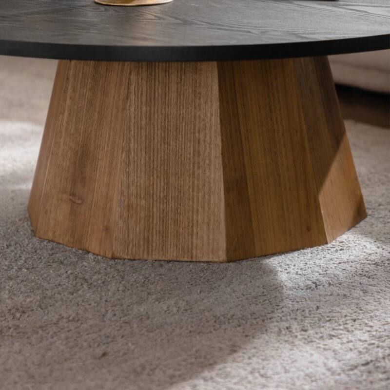 Round Coffee Table Sturdy Pedestal Wooden Tea Table for Living Room Easy to Assemble