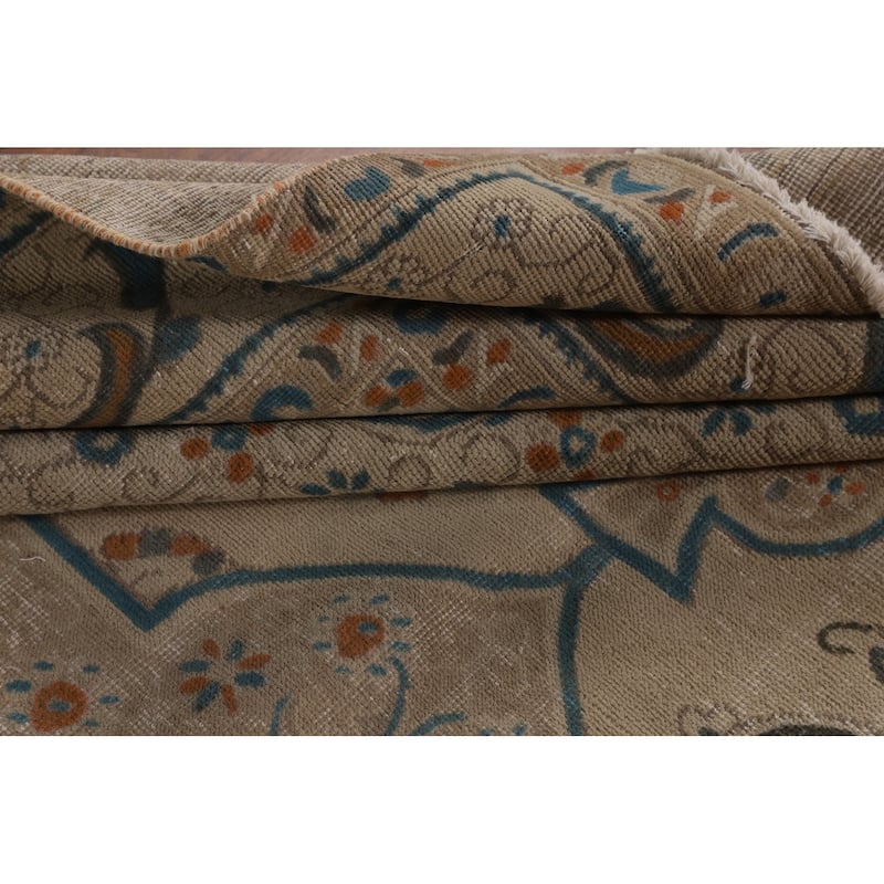 Distressed Tabriz Persian Vintage Area Rug Handmade Wool Carpet - 9'2" x 12'10"