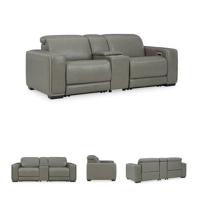 Signature Design by Ashley Correze Gray 3-Piece Power Reclining Sectional Loveseat with Console - 88.5"W x 41"D x 33.25"H