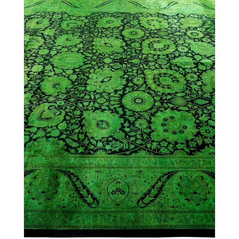 Overton Hand Knotted Wool Vintage Inspired Modern Contemporary Overdyed Green Area Rug - 8' 1" x 10' 6"