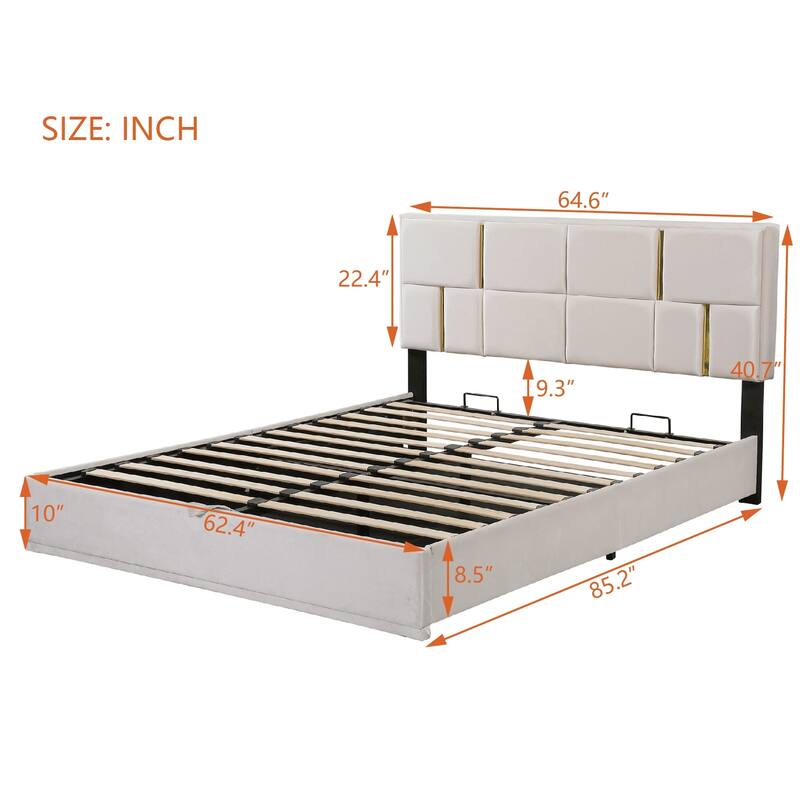 Queen Size Upholstered Platform Bed with Hydraulic Storage System Bed