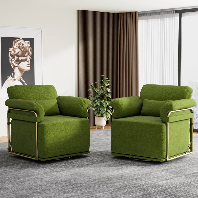 Swivel Accent Chair 360 Degree Rotating Upholstered Lounge Chair with Gold Legs Fluffy Fabric Armchair