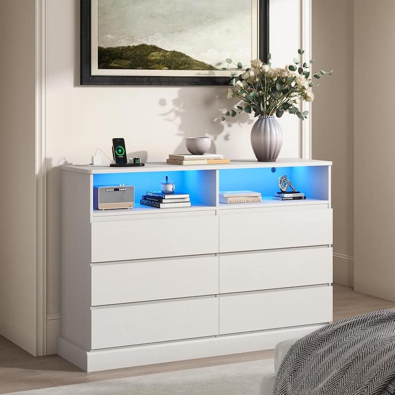Bedroom Dresser Charging Station Storage Drawers Chest of Drawers