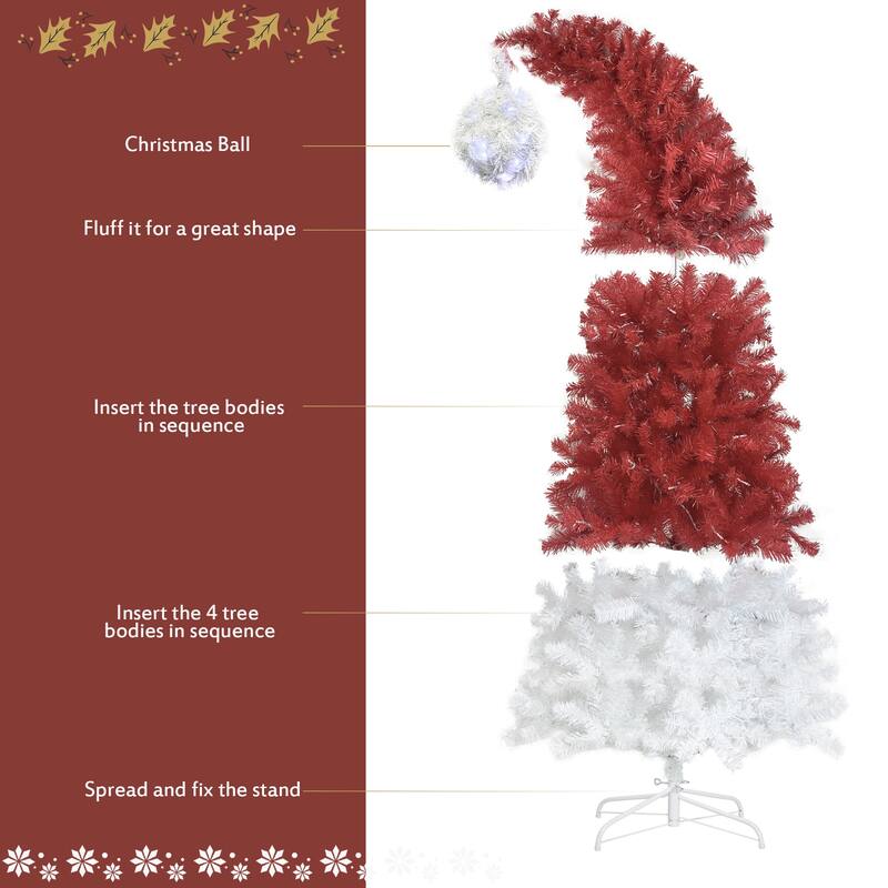 6FT Artificial Christmas Tree with Bendable Santa Hat Top, 1250 PVC Branch Tips