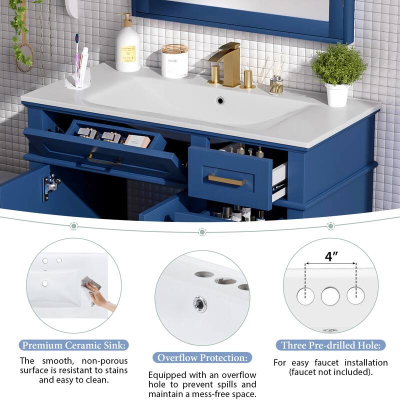 36" Modern Bathroom Vanity – Ceramic Sink, Soft-Close Doors & 4 Storage Drawers, Elegant Space-Saving Design‌