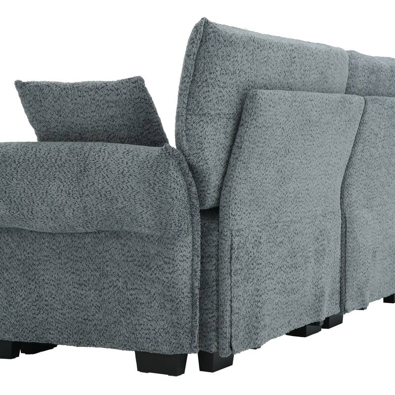 4-Seat Sectional Sofa Couch with Chaise, Tufted L-Shaped Modular Sofa with Pillows, Pocket Spring Cushions & Solid Wood Frame