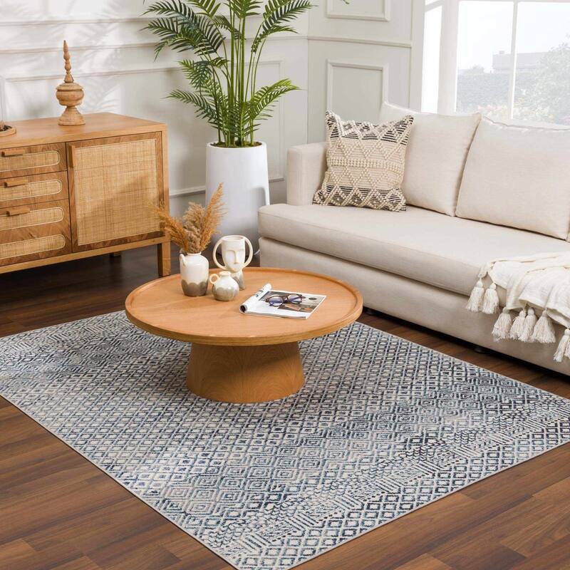 Hauteloom Askeaton Hallway, Kitchen Machine Washable Runner Rug - Teal, Blue, Gray - 2'7" x 7'3"