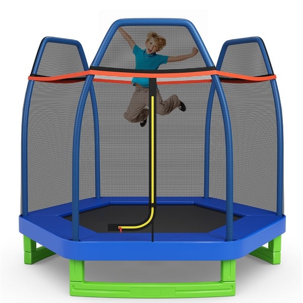 slide 2 of 50, Costway 7FT Kids Trampoline Outdoor Indoor Recreational Bounce Jumper Blue - Blue