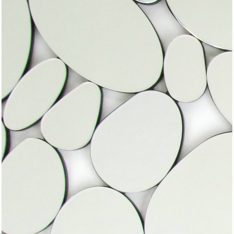 Frameless Beveled Mirror with Pebble Like Accent, Silver