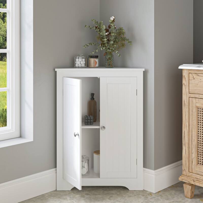 Floor Corner Cabinet with 2 Doors and Adjustable Shelves,Freestanding Narrow Cabinet Organizer,Corner Storage Cabinets