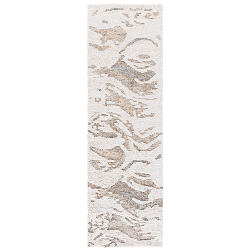 SAFAVIEH Handmade Casablanca Shag Dangira Wool High-Low Pile Rug - 2'3" x 8' Runner - Ivory/Brown