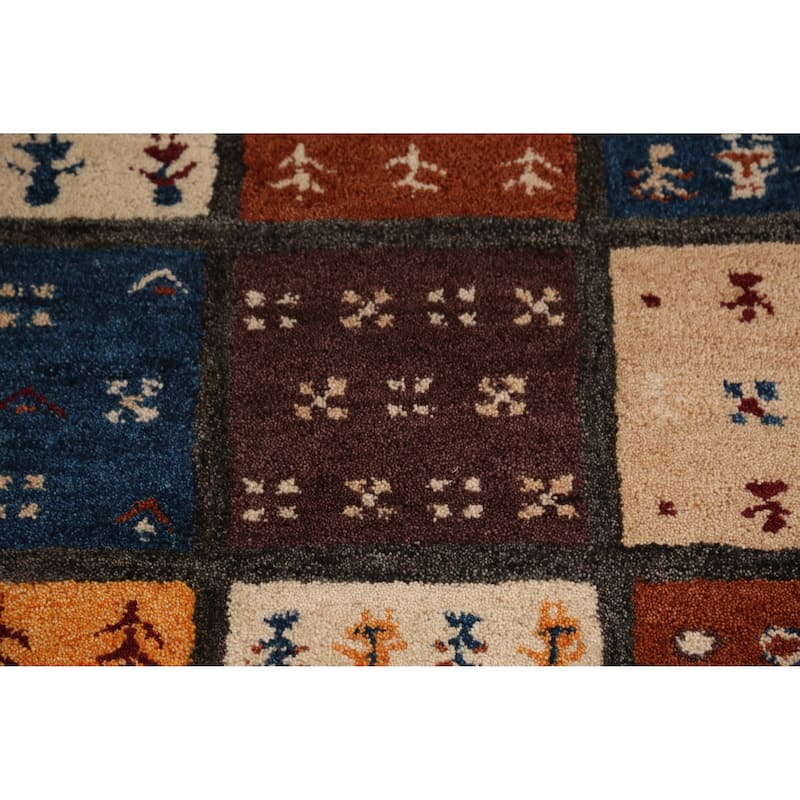 Tribal Geometric Gabbeh Indian Area Rug Red Hand-Tufted Wool Carpet - 5'3" x 7'7"