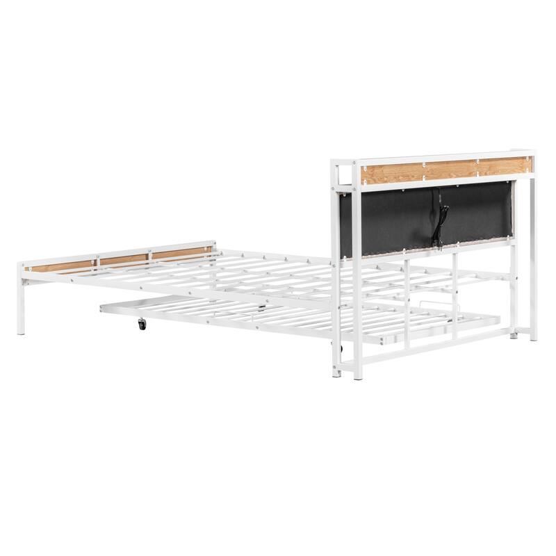 HomeRoots White Metal Queen Bed Frame With Trundle
