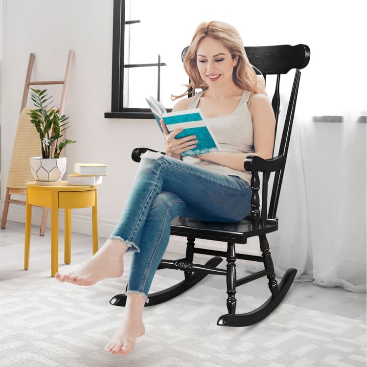 Rocking Chair with Solid Wooden Frame for Garden and Patio - 25.5" x 32.5" x 46.5"(L x W x H)