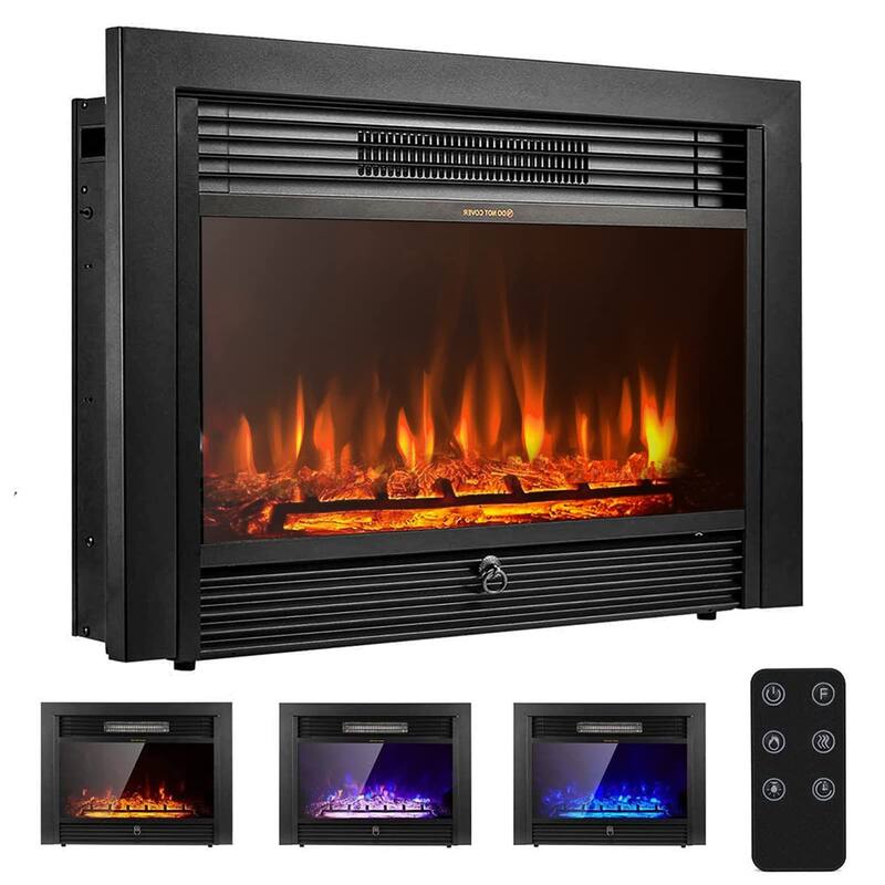 AECOJOY 28.5" Electric Fireplace Insert w/ 3 Color Flames & Remote - Black - Electric