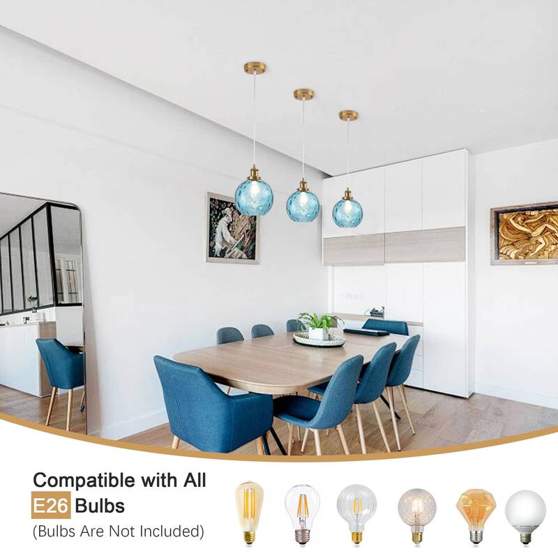 1-Light Glam Modern Metal Hanging Foyer Pendant Light with Glass Shade for Kitchen Island