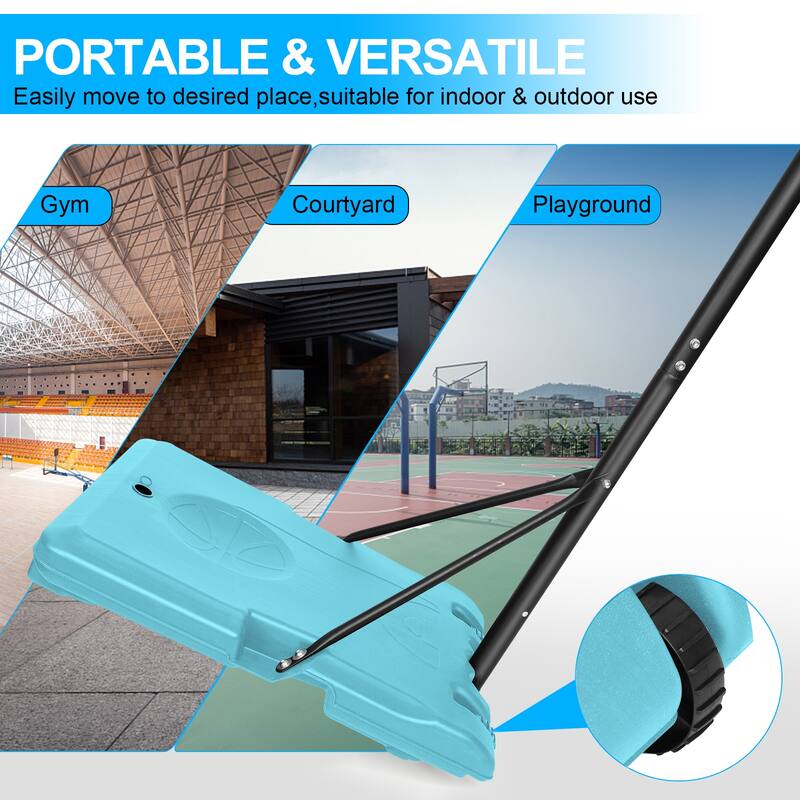 Roomfitters Portable Basketball Goal System with Stable Base and Wheels, Adjustable Height 5.6-7ft for Indoor Outdoor